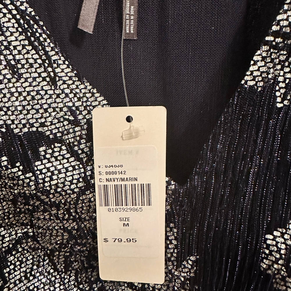 By Anthropologie Metallic Smocked Long-Sleeve Shirt Midnight Navy Size M - Picture 6 of 6